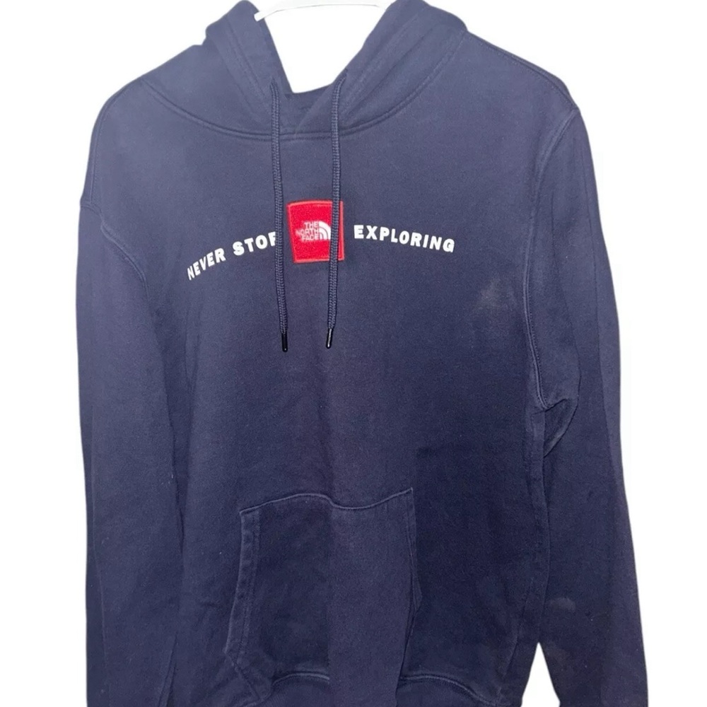 The North Face Hoodie Sweatshirt Never Stop Exploring Men Medium Navy Red Logo